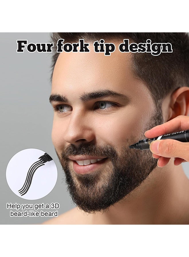 East Moon Waterproof Men's Beard Pen, Beard Care Beard Filling Pen Set, Sweatproof Long Lasting Mustache Eyebrows Repair Pen With 4 Micro-Fork Tips, Durable Cover, Natural Appearance, Male Mustache Repair Shape, Beard Pencil Filler For Man (Black) - Image 3